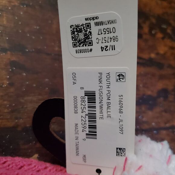 Adidas Youth Pom Ballie beanie in the color Pink Fusion/White. msrp $24 - Picture 1 of 2